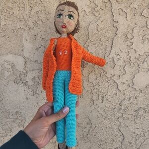 Handmade Crochet Doll with Orange Jacket
